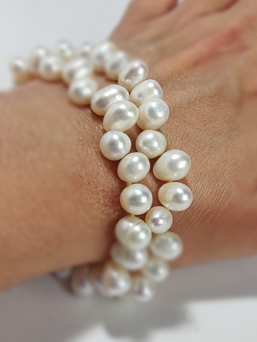 Baroque Freshwater Pearl Bracelet Double Strand Magnetic Clasp 8”